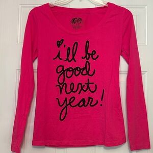 Stranded “I’ll be good next year” Fuchsia XL Fitted Tee Christmas Holiday NWOT